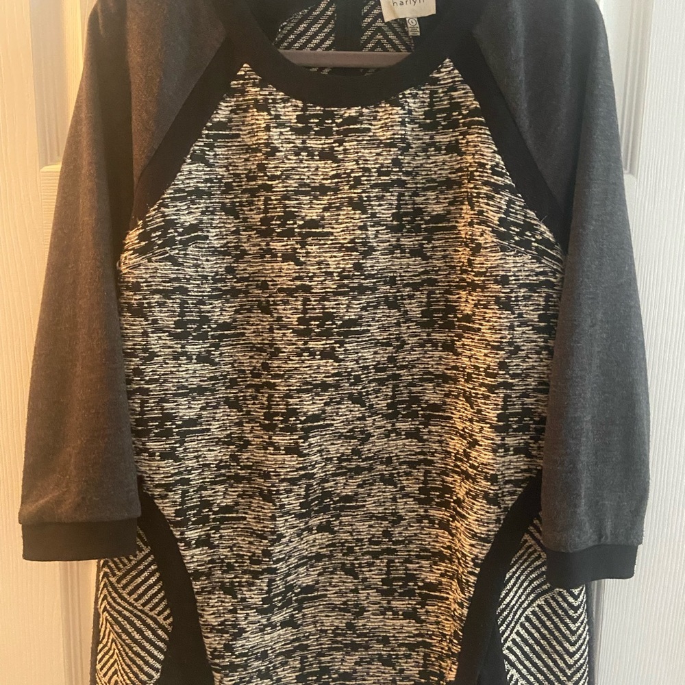 Harlyn sweater, large, grey, black, cream stitch